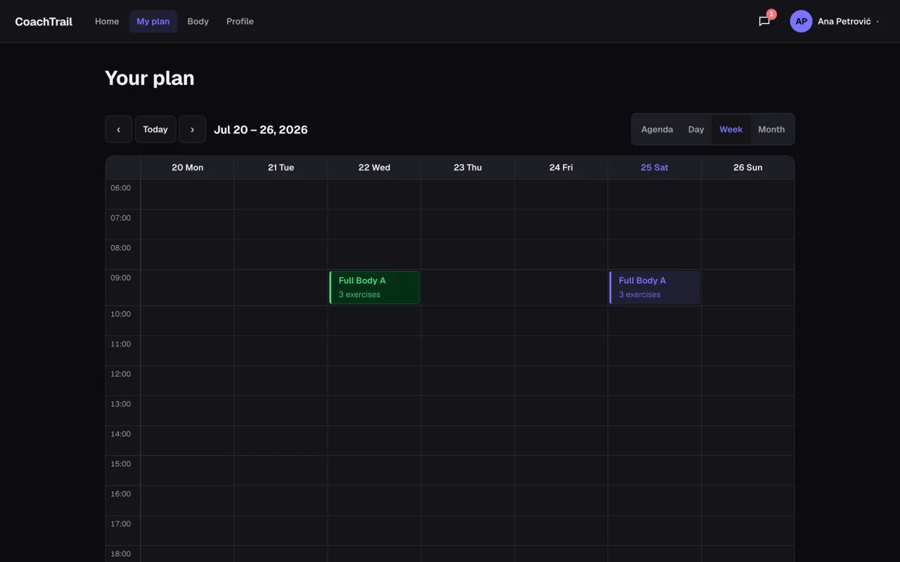 The client's plan screen